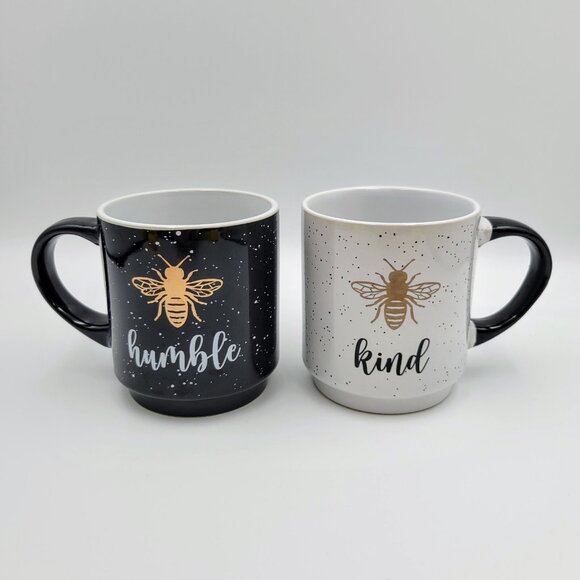 Be Humble Be Kind Coco + Lola Mugs Black White Bee Coffee Tea Read - Picture 2 of 9
